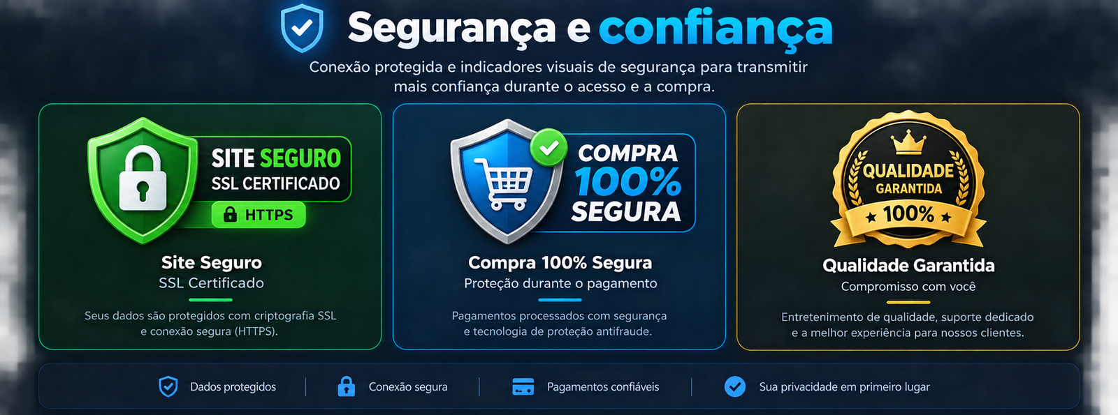 Segurança e confiança: Site Seguro SSL Certificado, Compra 100% Segura e Qualidade Garantida